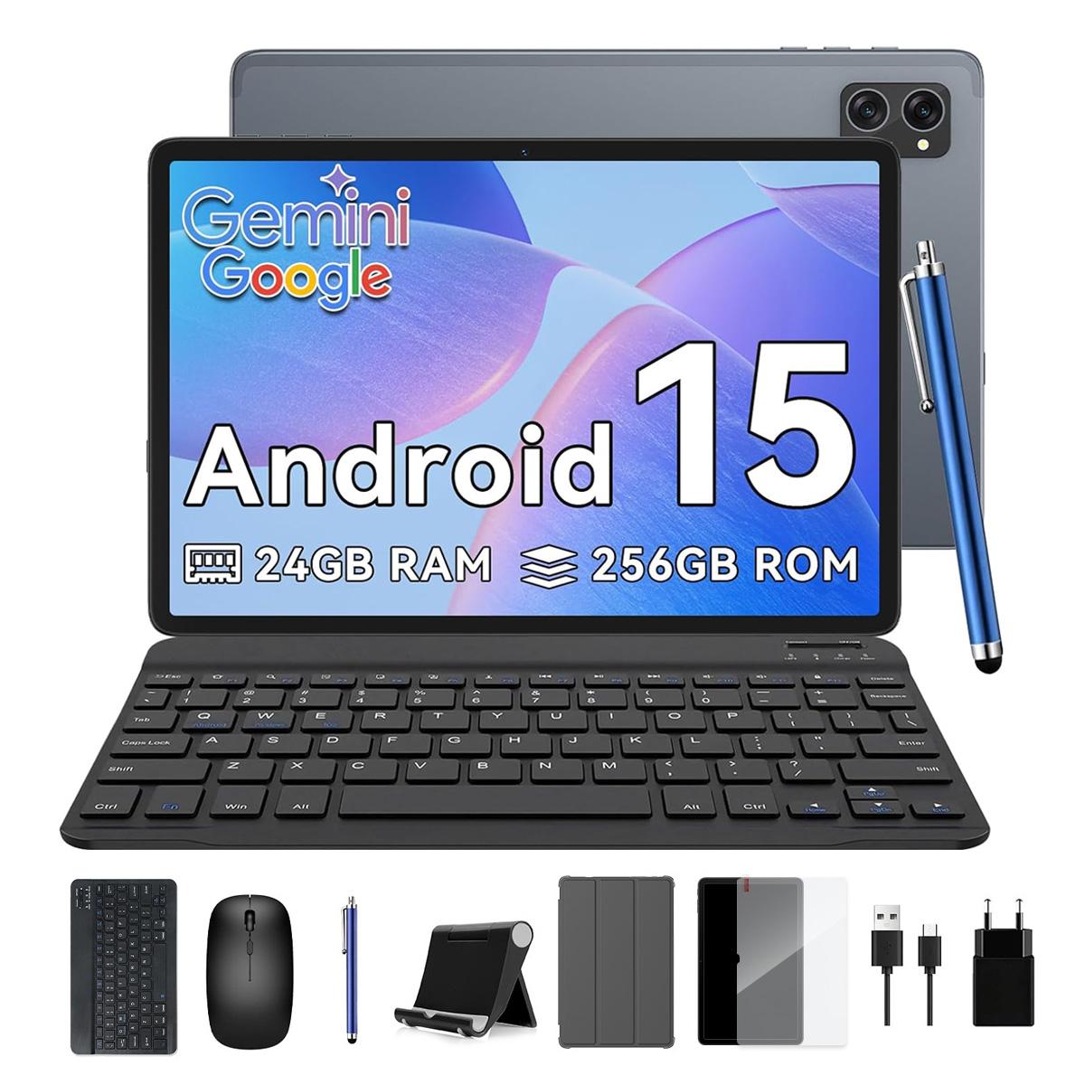 KINGRID T20 Android 15 24GB RAM 256GB ROM Tablet 10 Zoll 1280x 800 FHD FHD Display Octa Core T606 PC Tablet mit Tastatur grau