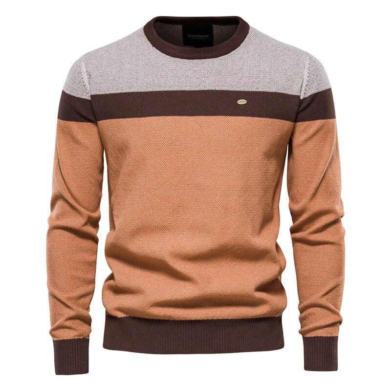 AIOPESON Gespleißt Baumwolle Pullover Männer Casual Oansatz Hohe Qualität Pullover Gestrickte Pullover Männlich Neue Herbst Winter Herren Pullover 3XL 90-98 kg orange