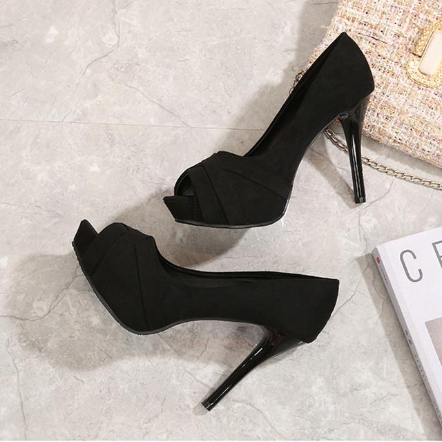 Damen 10cm High Heels 2,5cm Plateau klobige Sandalen Lady Red Bottom Heels Nachtclub Peep Toe Pumps Pleaser Catwalk Schuhe 32 schwarz