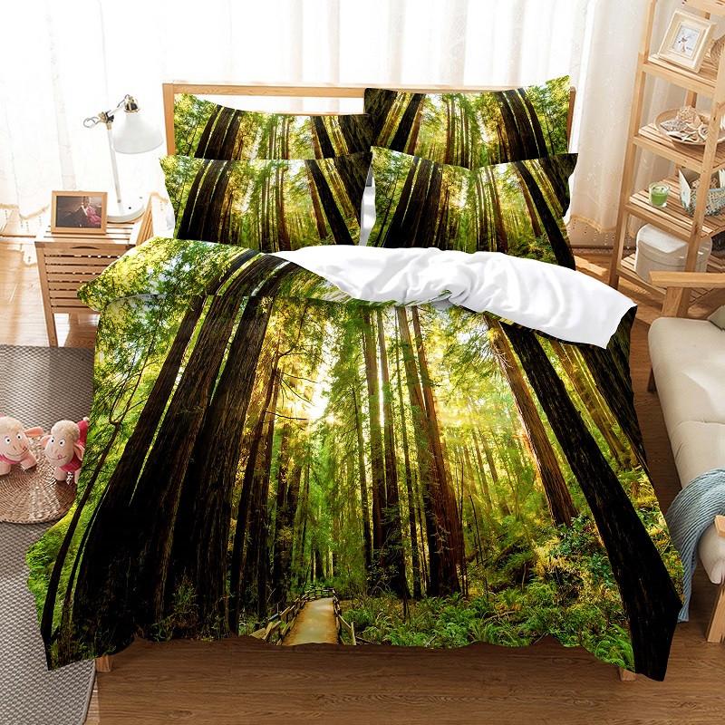 Magische Wald Bettwäsche Bettbezug-set 3d Digitaldruck Bett Leinen Mode Design Tröster Abdeckung Grün Bettwäsche-sets Bett Set EU single(135x200cm)