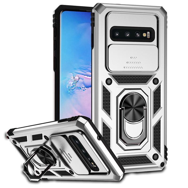 Für Samsung Galaxy S10 S10 Plus Hülle Stoßfeste Panzerfolie Kameraschutzhülle für Samsung S10 S10+Plus Ringhalterabdeckung For Samsung S10 Plus silber