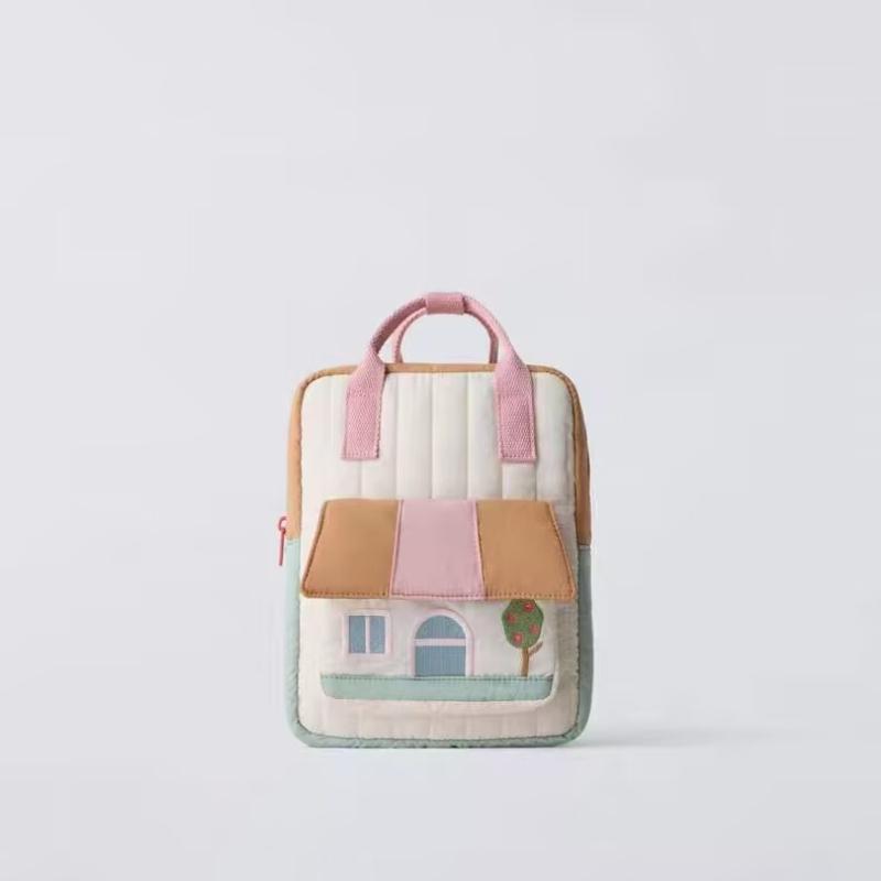 2025 Neu Baumhaus Stickerei Eltern-Kind Out Splicing Kontrastfarbe Junge und Mädchen Rucksack Handgehalten Leichter Rucksack beige