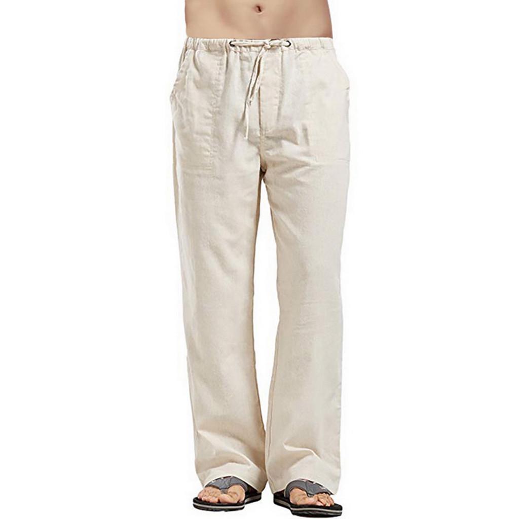 Sommer Leinen Breite Männer Hosen Koreanische Hosen Oversize Bettwäsche Streetwear Männlichen Frühjahr Yoga Hosen Casual Männer Kleidung Jogginghose XXXXXL khaki