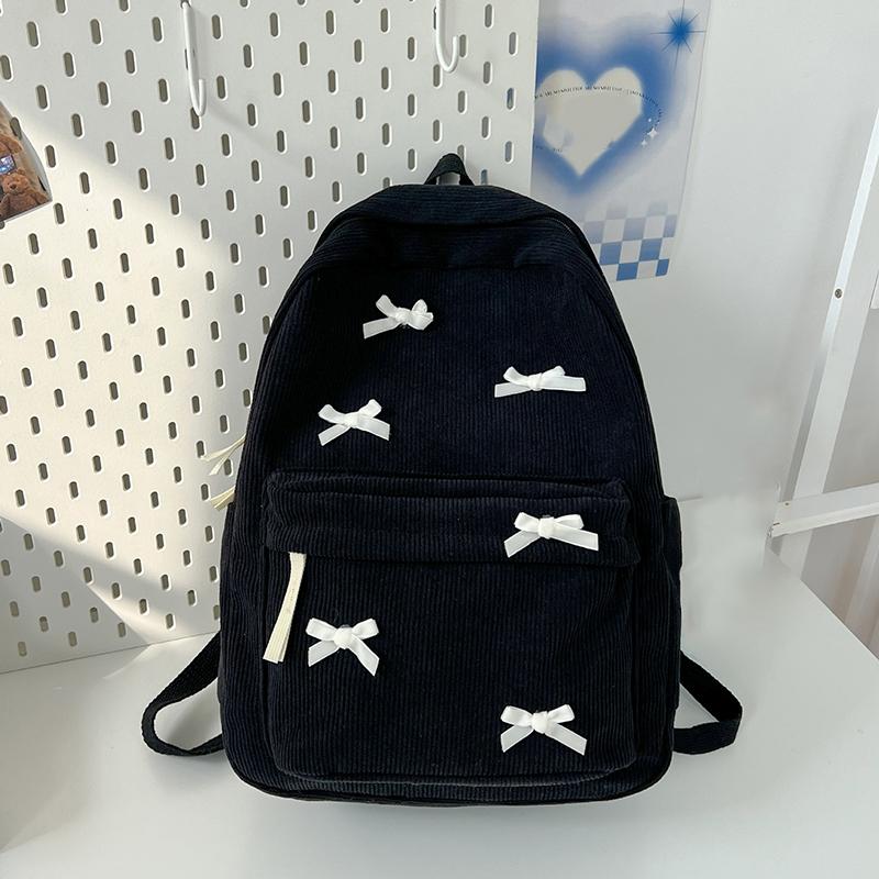 Yogodlns Niedliche ästhetische Rucksäcke mit Schleife, leichte Schulranzen, Studenten, süßer Rucksack für Mädchen, Damen, Cord, College-Mochilas small bow schwarz