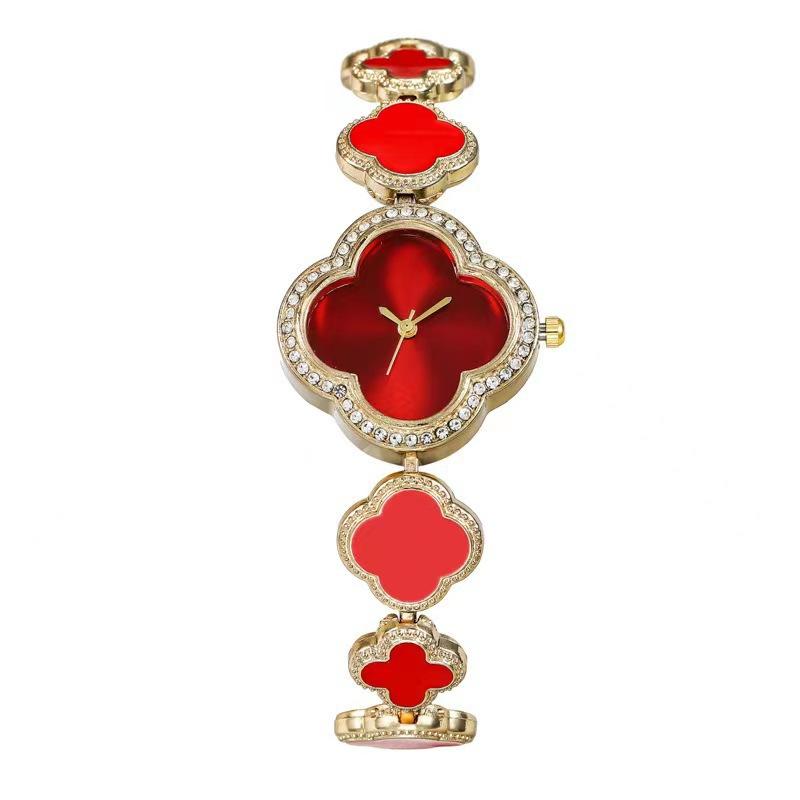 Hochwertige, modische Freizeituhren, luxuriöse Damenarmband-Quarz-Armbanduhren, elegante Uhr für Mädchen, Ehefrau, Freundin rot