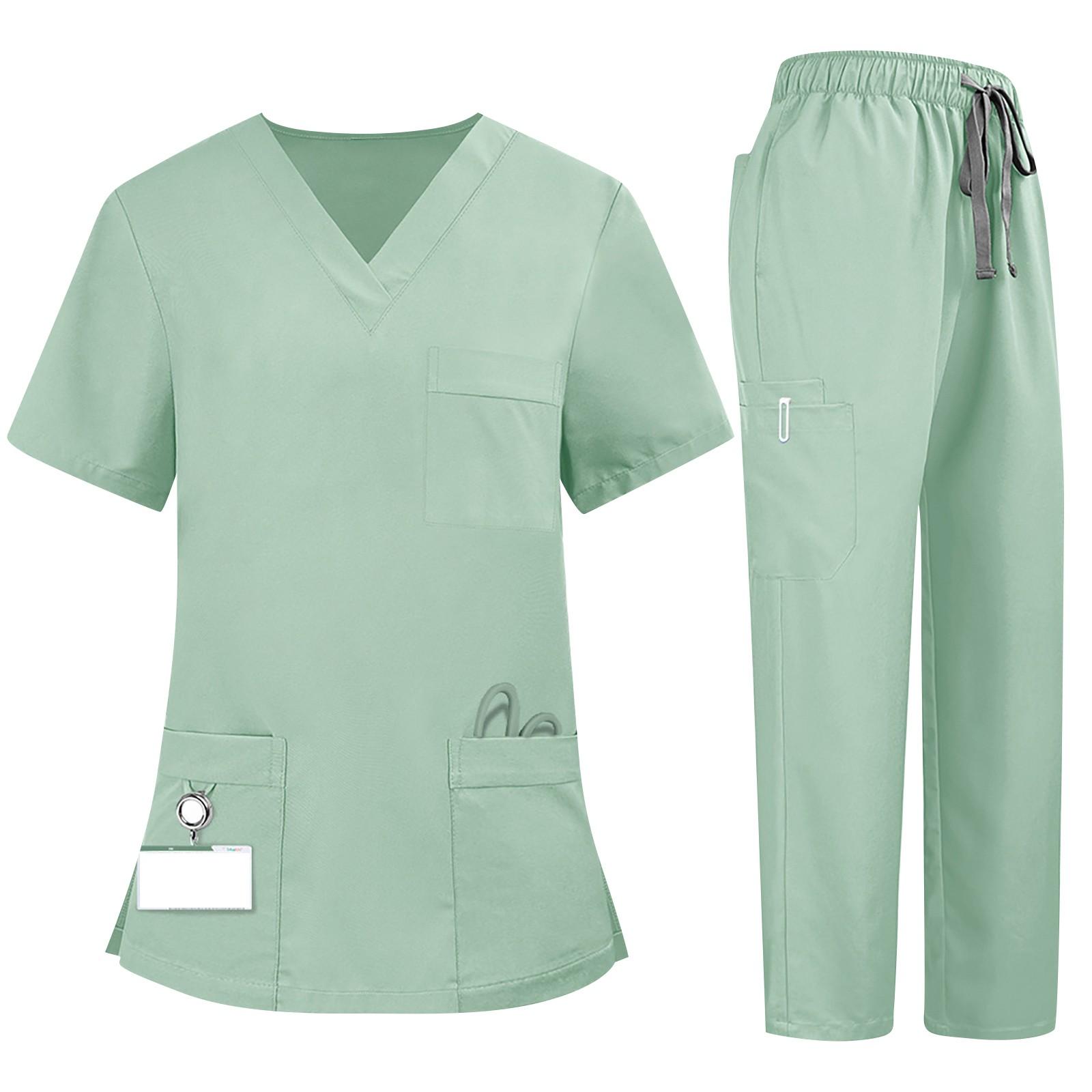 Soild Scrub Arbeitsuniform Anzug für Damen Kreuz V-Ausschnitt Kurzarm Fun T-Shirts Arbeitskleidung T-Shirt mit Taschen XXL