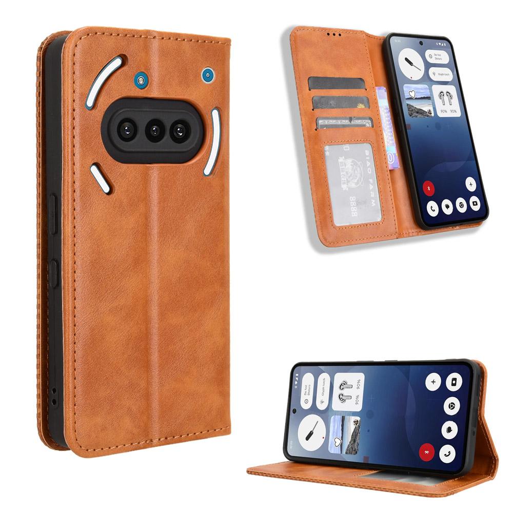Flip-Cover für Nothing Phone (3a) Lederhülle [Flip Vintage Leder] Brieftasche Stoßfeste, langlebige Retro-Telefonhülle for Nothing Phone (3a) braun