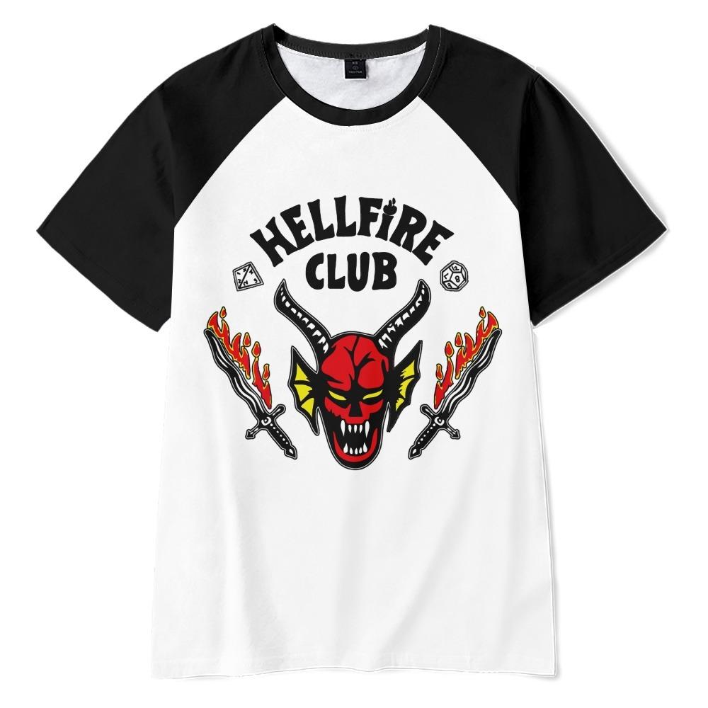 Damen/Herrenmode Hellfire Club Bedruckte Kurzarm-T-Shirts Lässige O-Ausschnitt Coole Tops M