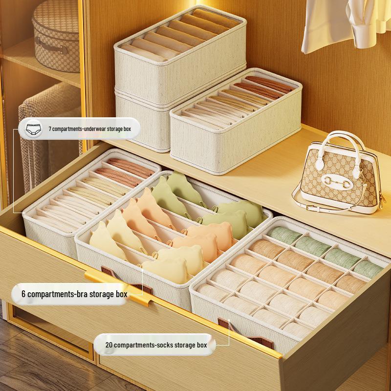 Tianshan Hanf-Unterwäsche-Aufbewahrungsbox – Multifunktionaler Schubladen-Organizer für Schlafzimmer, Schlafsaal und Kleiderschrank 6-compartment Bras (32*32*11cm)