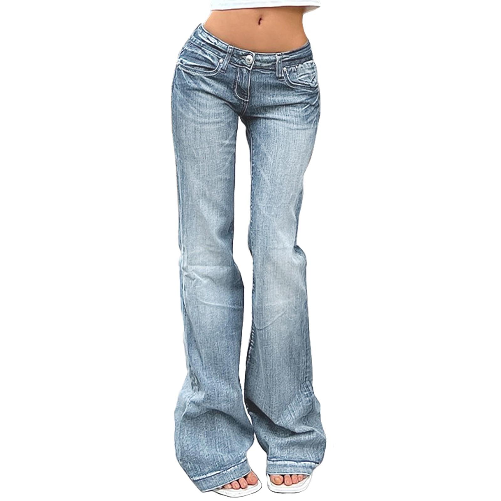 Damen Denim Klassisch Vielseitig Hohe Taille Hochelastisch Modehose M hellblaue