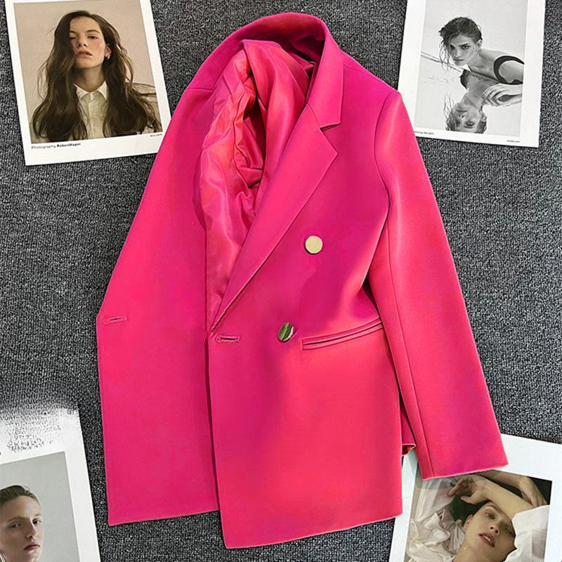 Korean Fashion Casual frauen Einfarbig Tasche Blazer Anzug Langarm Strickjacke Multi Farben Blazer Jacke M pinkviolett