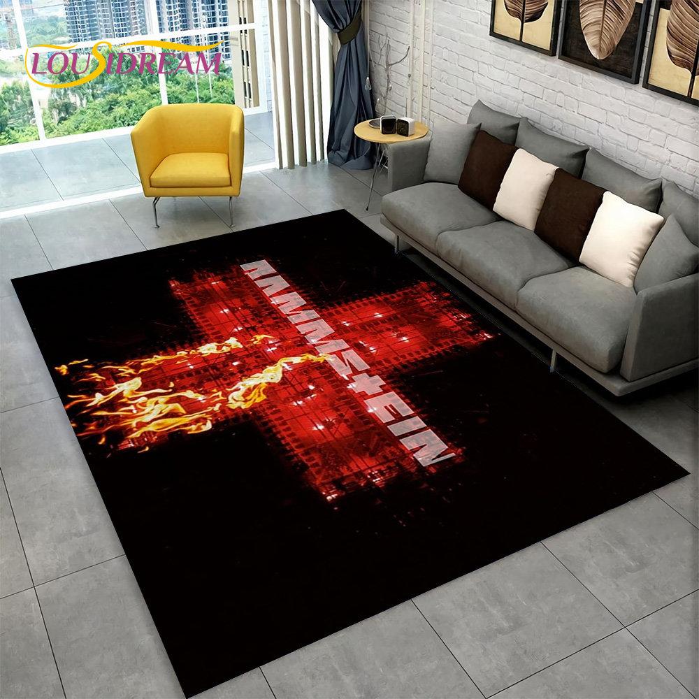 3D-R-Rammstein-Heavy-Metal-Rock-Band-Teppich, Teppich für Wohnzimmer, Schlafzimmer, Sofa, Fußmatte, Dekor, Kinderspiel, rutschfeste Bodenmatte 100cm x 120cm