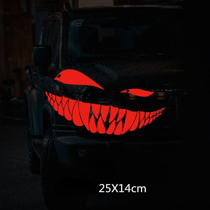 Kreative Augen Schlechtes Lächeln Auto Aufkleber Motorrad Aufkleber Lustige Auto Body Styling Dekoration Fenster Aufkleber Vinyl Wasserdicht rot