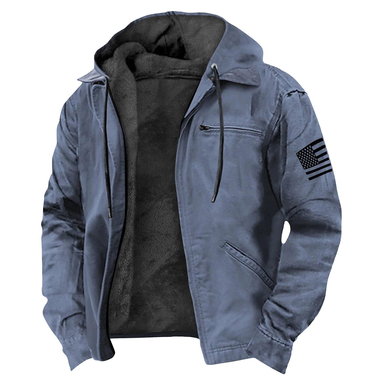 Lässige Herrenjacke mit Reißverschlusstasche und Kapuze, einfarbig, modisch, warme Herrenjacke M