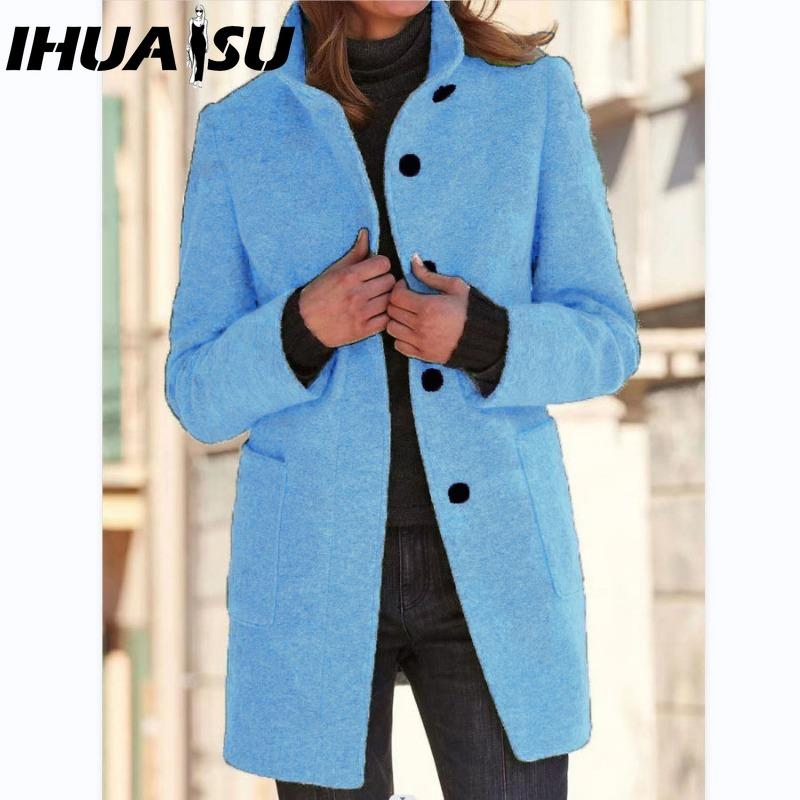 IHUASU Damen Vintage Casual Karomuster Herbst Winter Langarm POLO-Kragen Jacken & Mäntel XL hellblaue