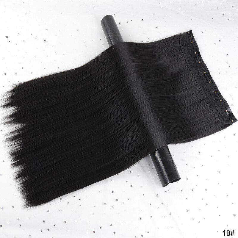 22linch Damen Mädchen lange gerade Perücke Clip Mode Cosplay Perücken Clips Haarverlängerungen 1B