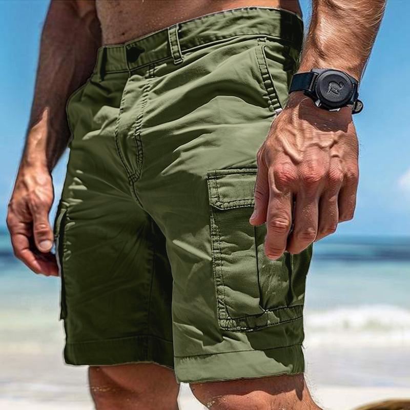 Lässige, lockere Cargo-Shorts für Herren, Sommer, trendige Patchwork-Shorts mit mehreren Taschen, Herrenmode, einfarbig, gerade Shorts XXXL dunkelgrüne