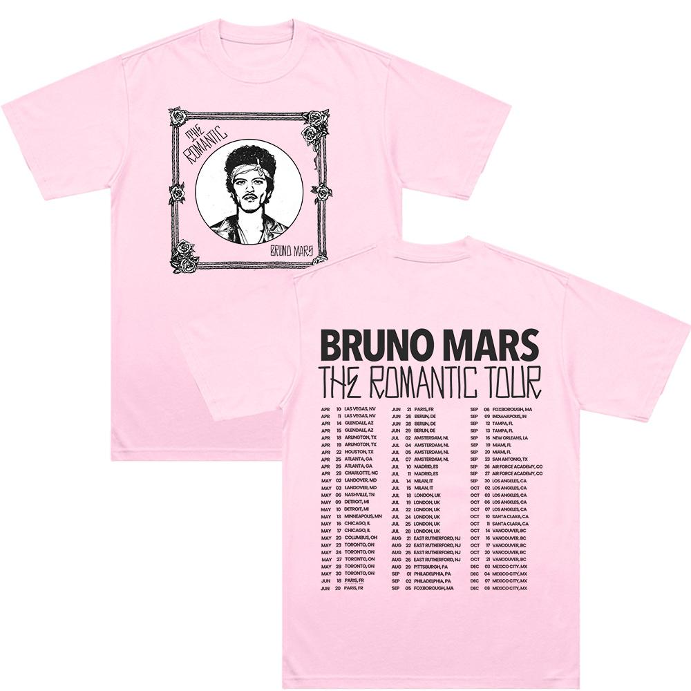 Das Romantische Tour T-Shirt Bruno Mars Neue Datum Tour 2026 T-Shirts Y2K Ästhetik Streetwear Mode Unisex Bequeme Baumwoll Oberteile M rosa