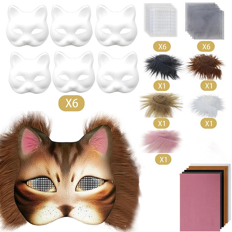 29 Stück Masken Set Rohmaske Halbgesichtsmaske Handgezeichnet Tier Katze Fuchs Maske DIY Handgemacht Graffiti Halbgesichtsmaske Party Weihnachtsgeschenke
