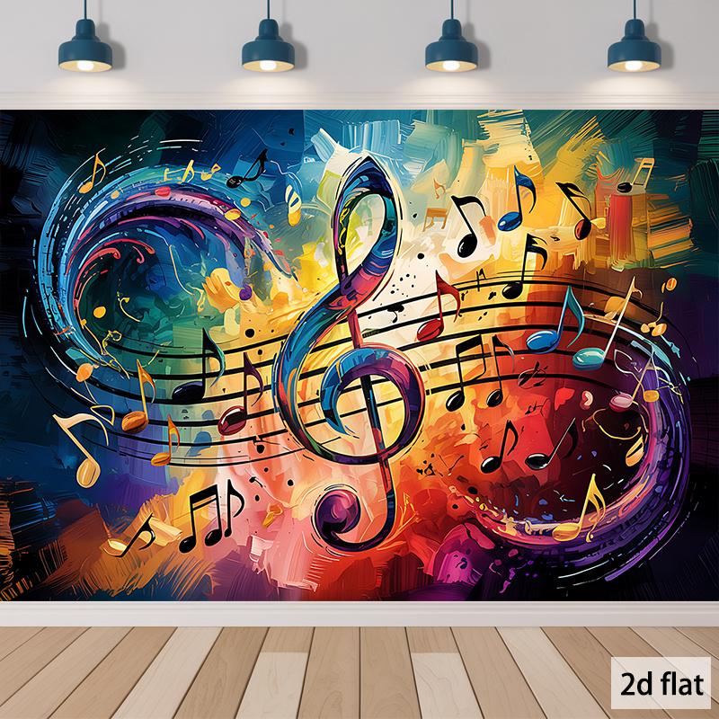 Bunte Musiknoten Abstrakte Kunst Wandteppich Violinschlüssel Regenbogen Wandbehang Studio Dekor Kreatives Musikinstrument Stoffposter 70x100cm28x39in