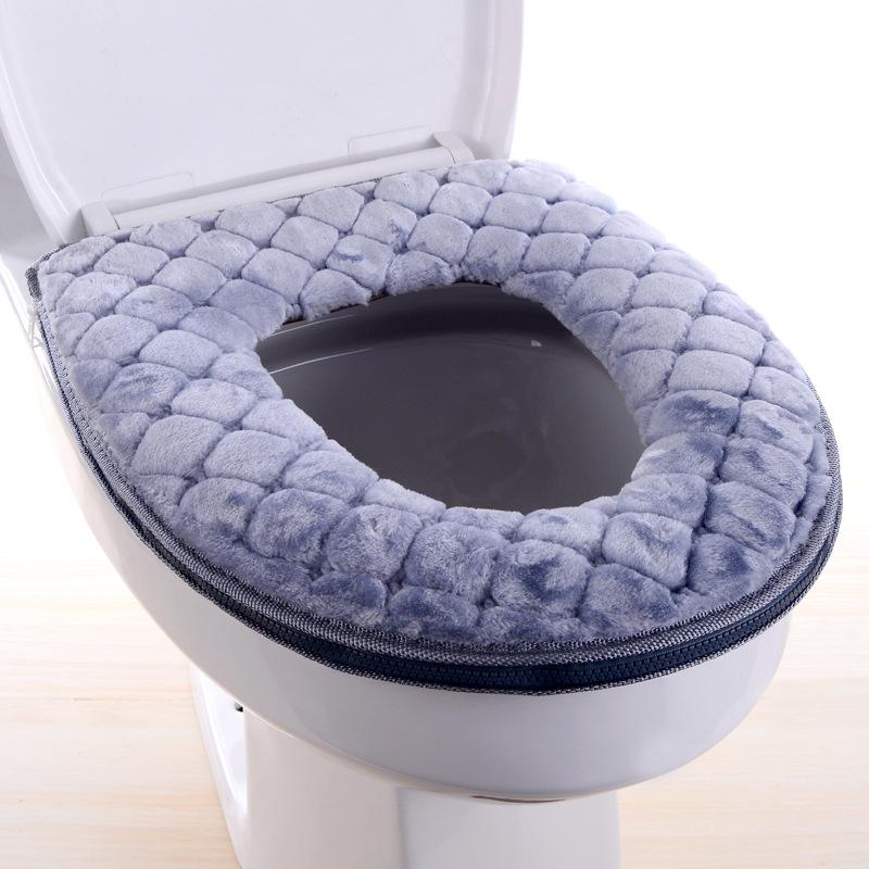 Winter Warm Plüsch Toilettendeckel Home Wasserdicht Universal Modell Toilettenring Waschbar Reißverschluss Badezimmermatte Dekorativer Toilettensitz graue