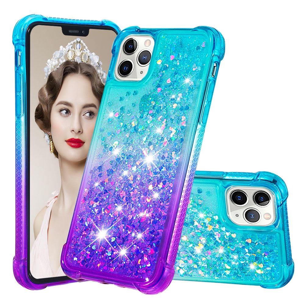 Regenbogen klar Farbverlauf Bling Glitter flüssige Treibsand Liebe Pailletten Stoßstange Handytasche für iPhone Samsung Xiaomi Huawei weiche Silikon Rückseite Abdeckung Honor 90