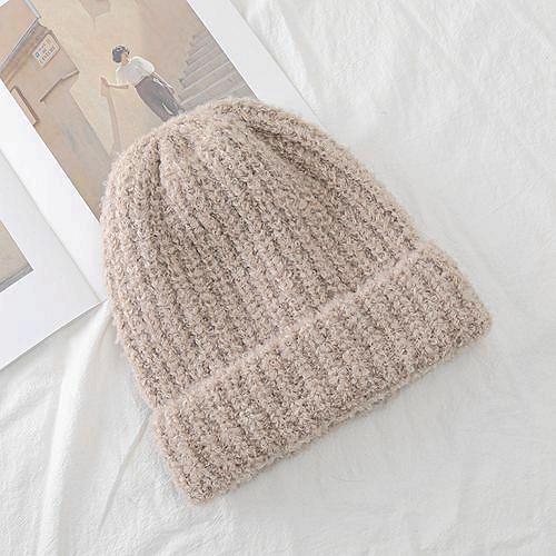 Neue Frauen Slouchy Winter Hut Mode Schmücken Manschette Beanie Hut Warme Winter Kappe Für Weibliche Casual Streetwear Gestrickte Hut 55cm-60cm khaki