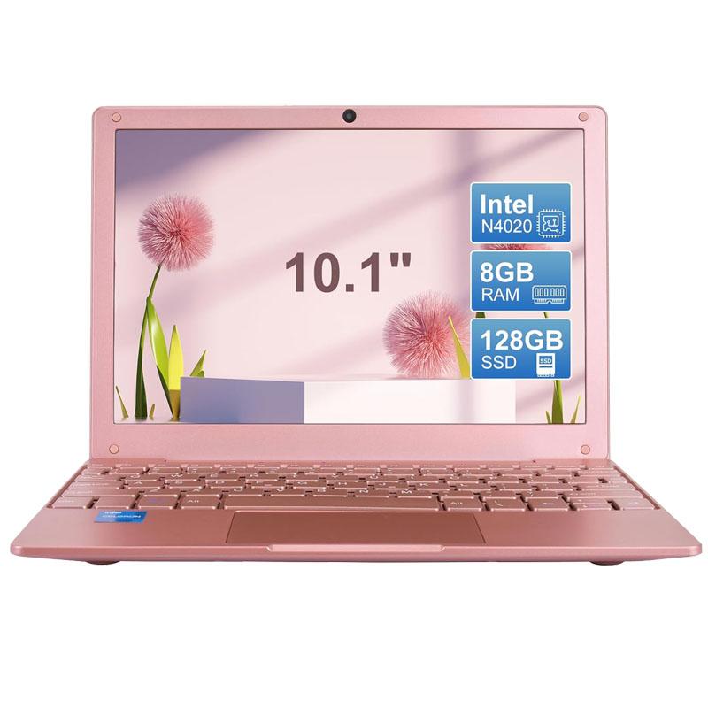 Mini-Laptop 10,1 Zoll, 8 GB RAM, 128 GB SSD, IPS-Display mit Intel Celeron N4020-Prozessor, leicht und leistungsstark, mit Windows 11-Betriebssystem, kleiner Computer 10.1 rose gold