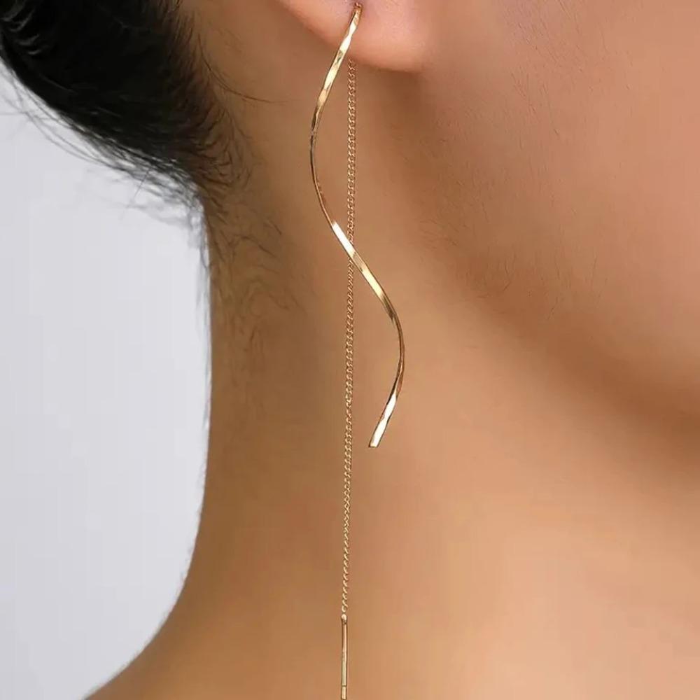 Koreanische Mode Lange Quasten Einfädler Ohrringe für Damen Schlichte Lange Ketten Ohrringe Party Hochzeit Schmuck Geschenke gold