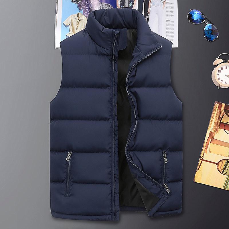 Herbst Winter Herrenmode Philipp Plein Bedruckte Weste Mäntel & Jacken Dick Stehkragen Einfarbig Baumwolle Reißverschluss Weste Entendaunenjacke M navy blau