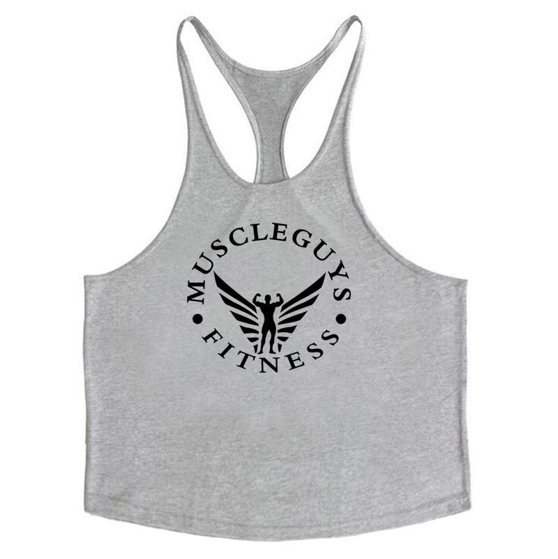 Muscleguys Bodybuilding-Bekleidung Unterhemd Herren Baumwolle Fitness Stringer Singlets Weste M graue
