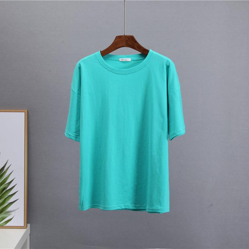 Hirsionsan Grundlegende Baumwolle T Shirt Frauen Sommer Neue Lose Solide Tees 19 Farben Casual Lose T Shirt Weibliche Übergroßen O hals Weibliche Tops M hellblaue