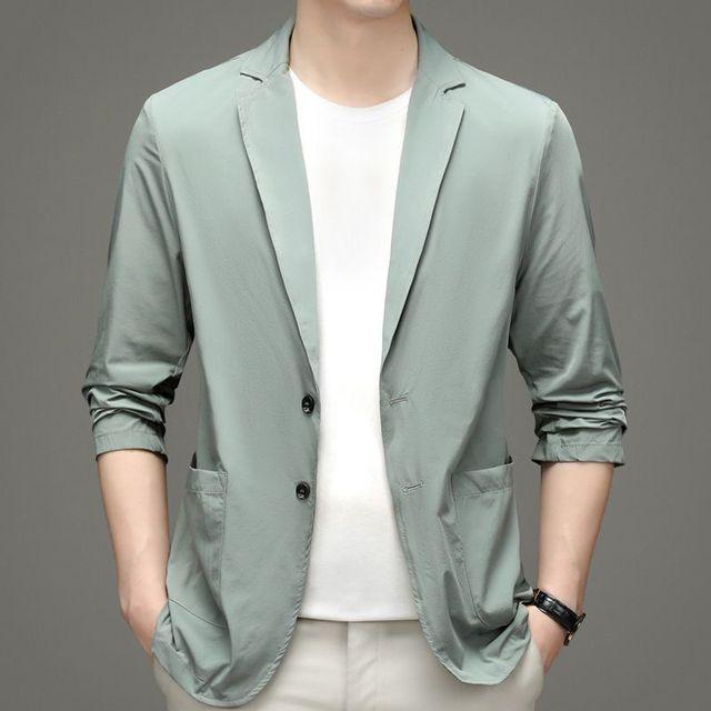 Sommer Dünne Herren Blazer Jacke Hohe Qualität Herrenmode Casual Eis Seide Atmungsaktive Anzug Jacke Hochzeit Anzüge für Männer 4XL XXXL gray