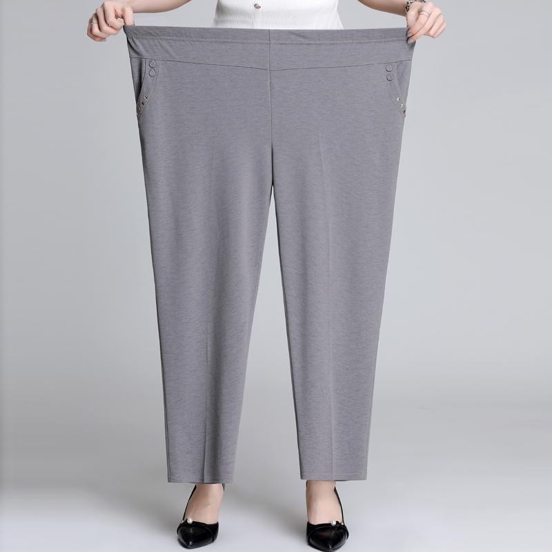 Frauen Sommer Hosen Neue Feste Elastische Hohe Taille Casual Hosen Mittleren Alters Mutter Hosen Lose Gerade Hosen 5XL grau