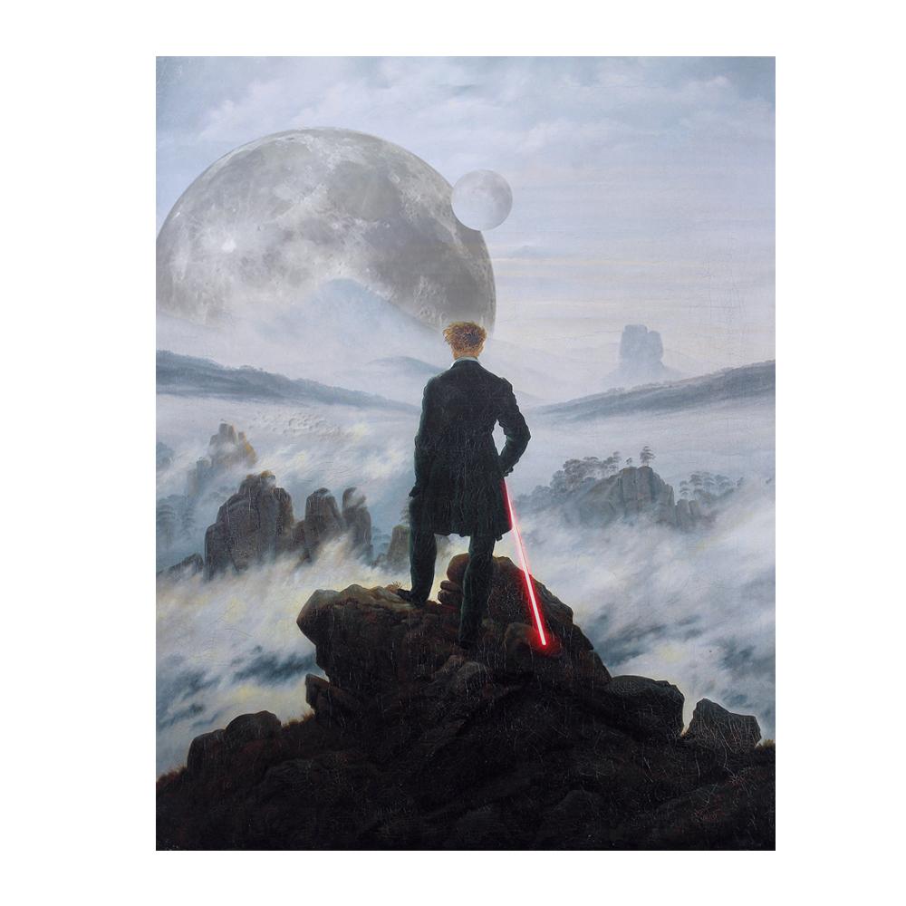 Lustige Kunst-Leinwand-Malerei, Wanderer über dem Nebelmeer, Kunst-Poster und Drucke, Wandbilder, Cuadros für Zuhause und Wohnzimmer 70x100cm no frame