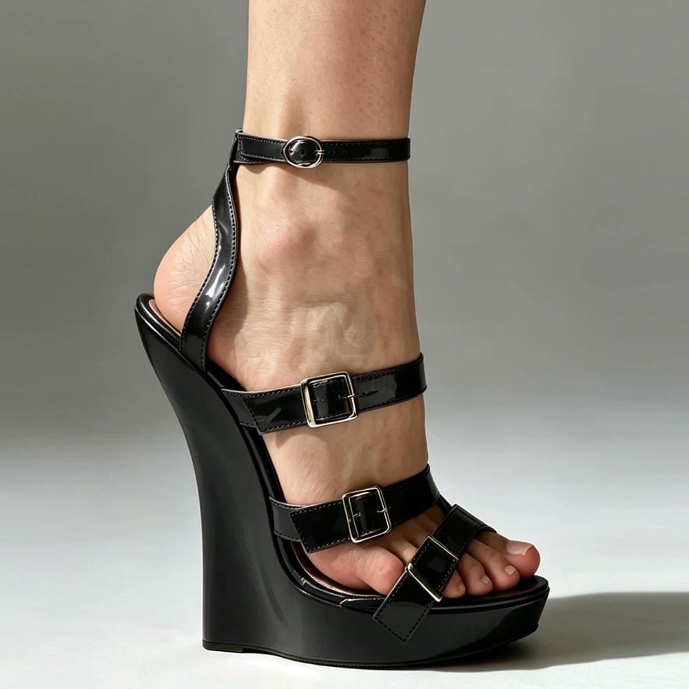 JIALUOWEI Damen-Sandalen mit Keilabsatz, 18 cm, Super High Heels, Plattform, Fetisch, sexy Knöchelriemen-Pumps, Unisex-Schuhe 42 schwarz