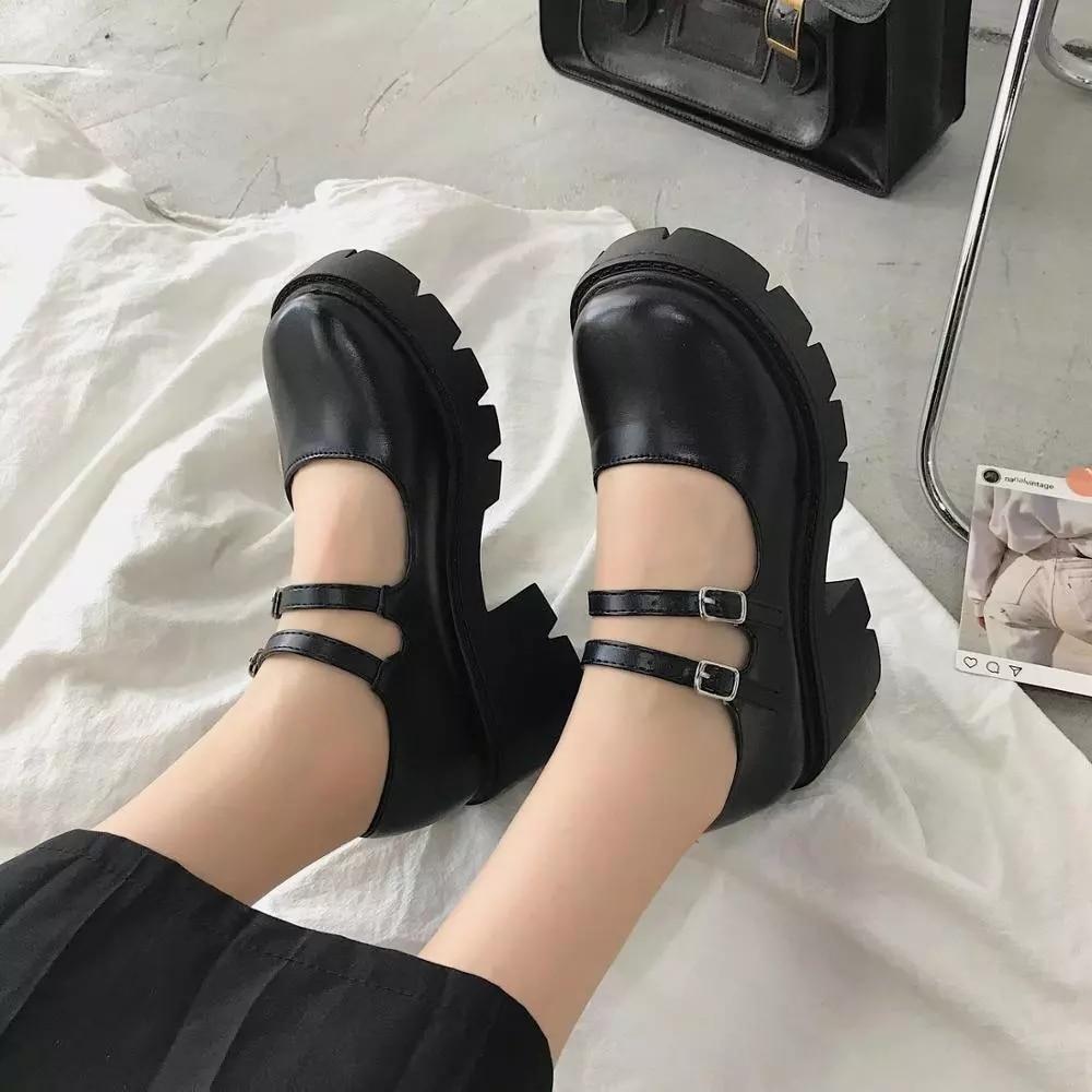 Schuhe Lolita Schuhe Damen Japanischer Stil Schuhe Damen Vintage Mädchen High Heel Plateau Schuhe Studentin 40 matte schwarze