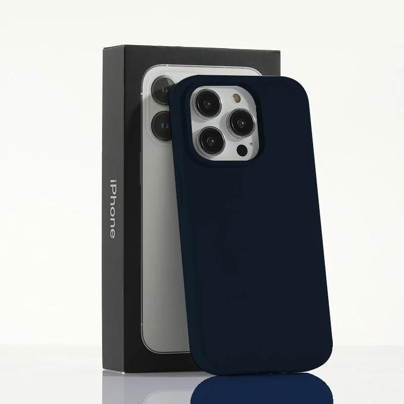 Luxuriöse Flüssigsilikonhülle für Apple iPhone 16 15 Pro Max Candy Color Vollständige Schutzhülle für iPhone 14 13 12 11 Pro Max XR X XSMax iPhone 13 Pro Max navy blau