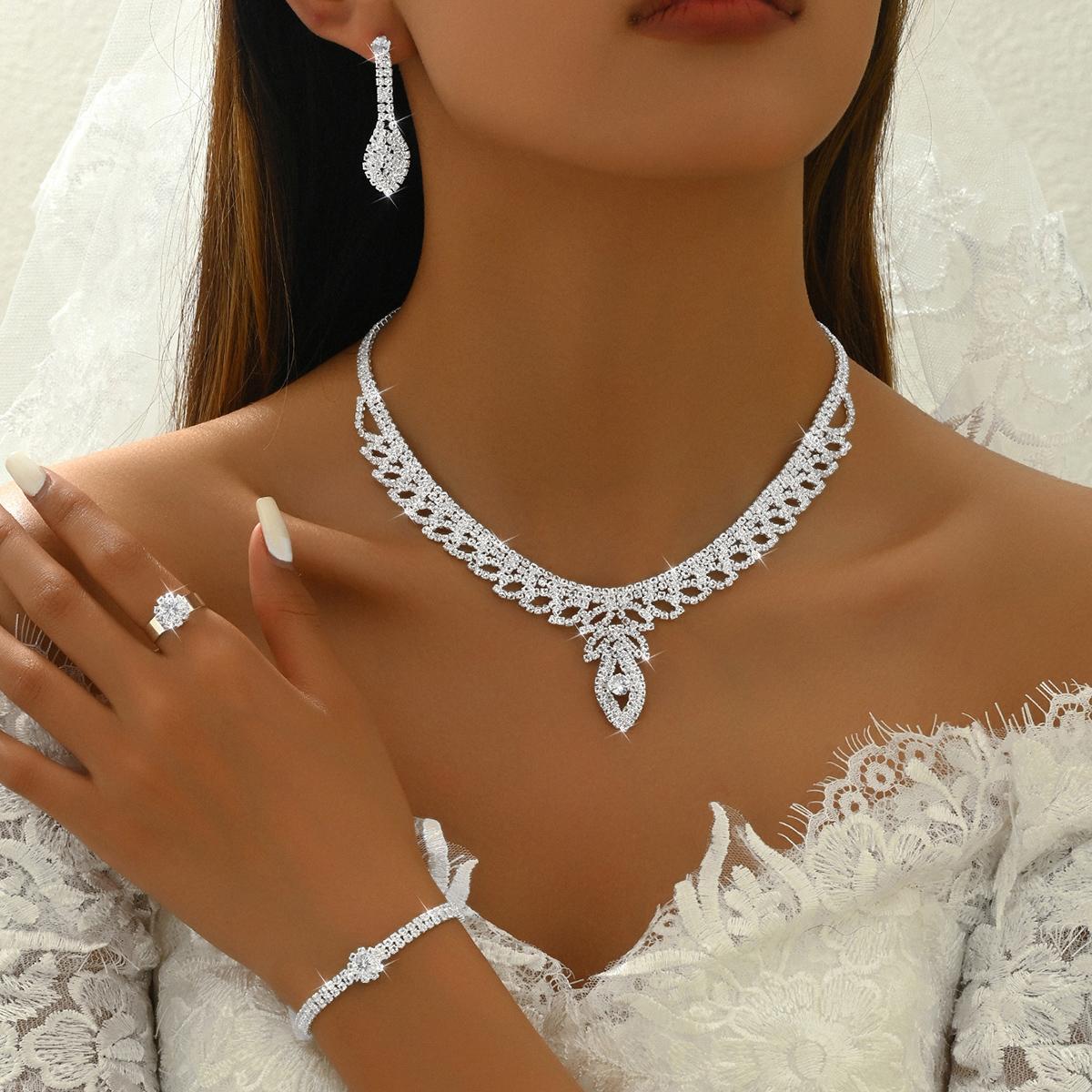 Brautmode Kupfer Krallenkette Lotus Hohl Halskette Ohrringe Armband Ring Schmuckset Hochzeit Bankett Party Festival Geschenk