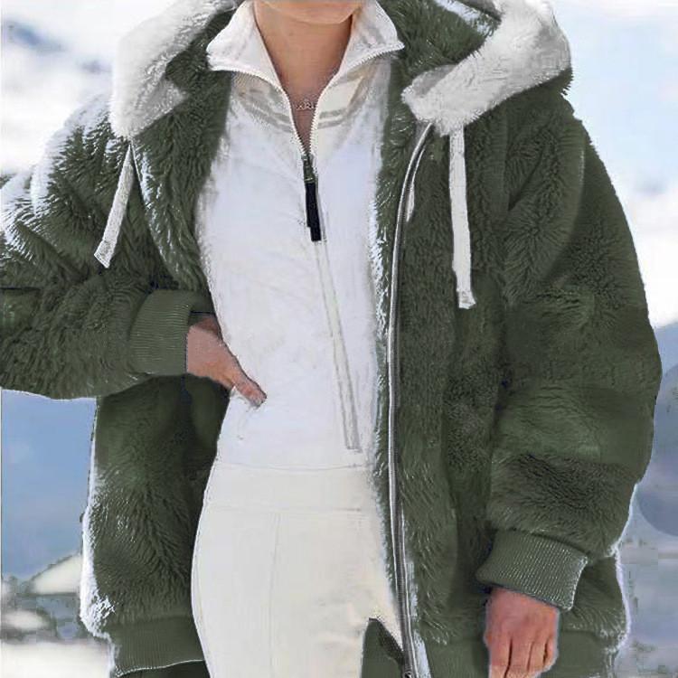 Wintermode Damenmantel Lässig Mit Kapuze Reißverschluss Damenkleidung Kaschmir Damen Fleecejacke Einfarbig Damenmäntel XXXL dunkelgrüne