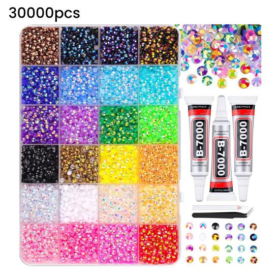 24000/30000/32000 Stück Nail Art Strasssteine Set 24/28/40 Fächer Verschiedene Farben 0,3 cm DIY Schmuck Nageldesign Basteln Kleidung Handy Dekoration Strassstein C
