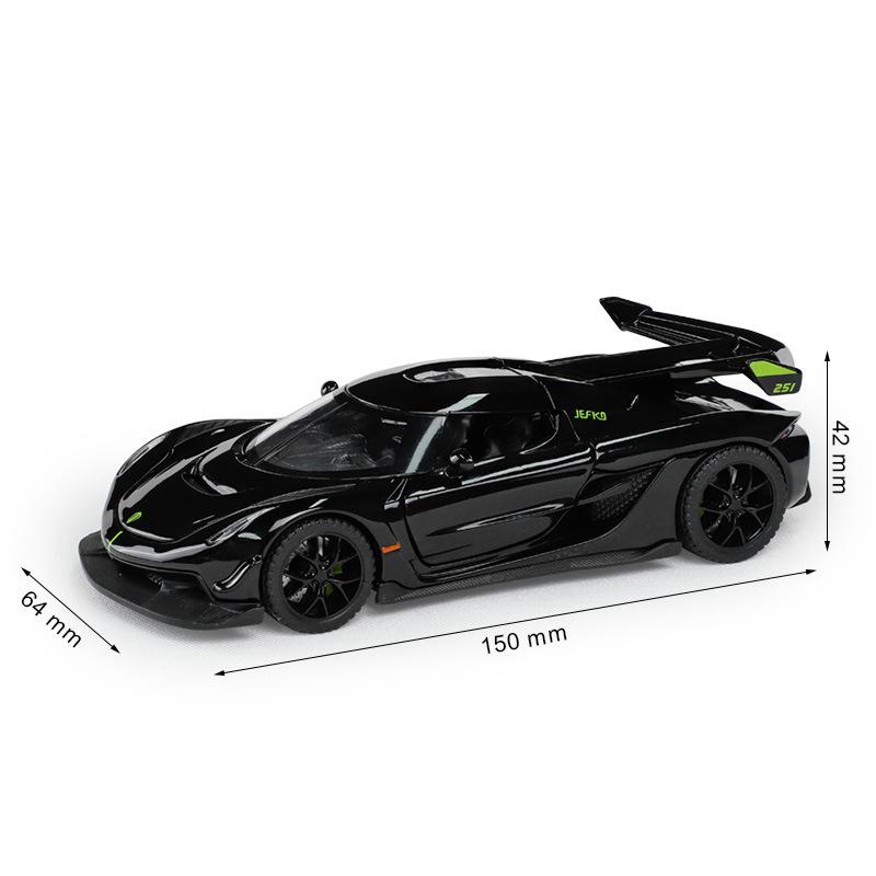 1/32 Koenigsegg Jesko Attack Sportwagenmodell aus Legierung, Druckguss-Metall-Rennwagen, Modellsimulation, Ton und Licht, Kinderspielzeug, Geschenk schwarz