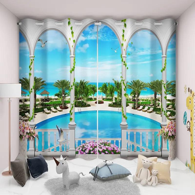 2 Stück Landschaft Meer Strand Möwe Gedruckte Vorhänge Stangentaschen-Design Einfach zu installieren Vorhänge Waschbare Vorhänge für Wohnzimmer 100W130H(CM)40x51in&Grommet Top white