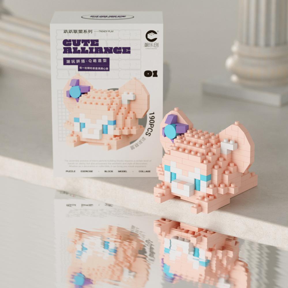 Mini Niedlicher Panda Mikro Bausteine ​​3D Diamant Modell Tiere Ziegel DIY Stadt Bau Spielzeug für Kinder Kinder Geschenk Pink Fox-190Pcs