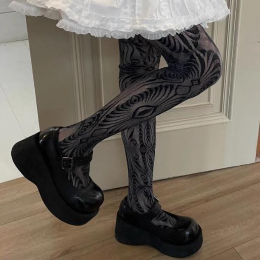 Gotische Strumpfhosen Sexy Harajuku Stil Netz Hoher Bund Body Strumpfhosen Für Damen Kleidung Mädchen Wald Augenmuster Strumpfhosen gray
