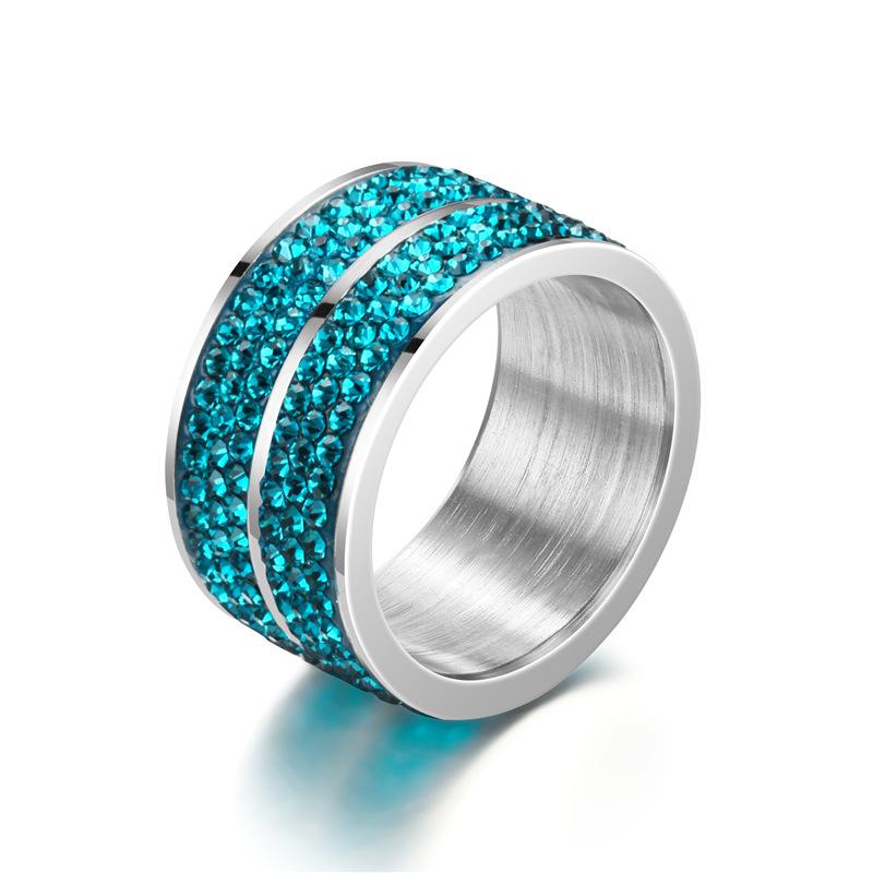 Der neue sechsreihige Vollzirkon-Ring aus Titanstahl, europäische und amerikanische Mode, Edelstahl-Paar-Intarsien-Zirkon-Ring, Handaccessoires 8 grün