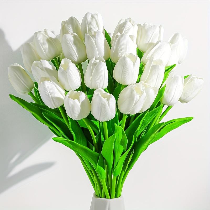 15 Stück 13,4 Zoll gefälschte Tulpen künstliche Blumen True Touch PU-Blumen für Heimdekoration Hochzeitsstrauß Dekoration Blumengesteck 15pcs weiß