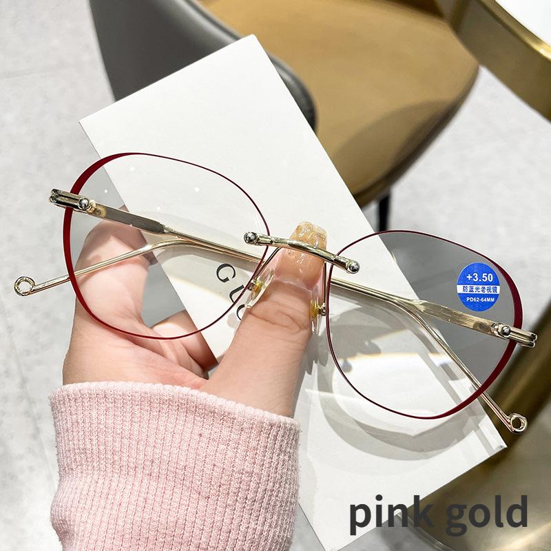 Neue Farbverlauf Lesebrille Unisex Frauen Anti Blue Ray Presbyopie Sonnenbrille Damen PC Objektiv Rahmen Hyperopie Rahmenlose Brillen +4.0