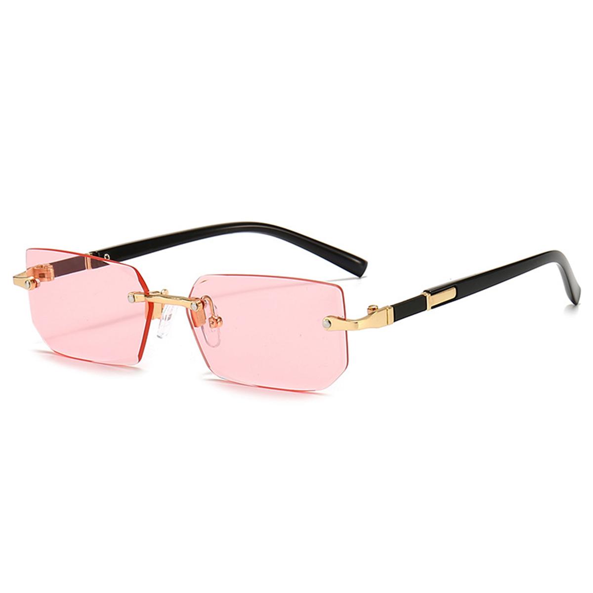 Neue Europäische und Amerikanische Business-Stil Herren Randlose Mode Sonnenbrille Metallverzierte Sonnenbrille Weibliche Persönlichkeit Gelee-farbene Sonnenbrille. rosa