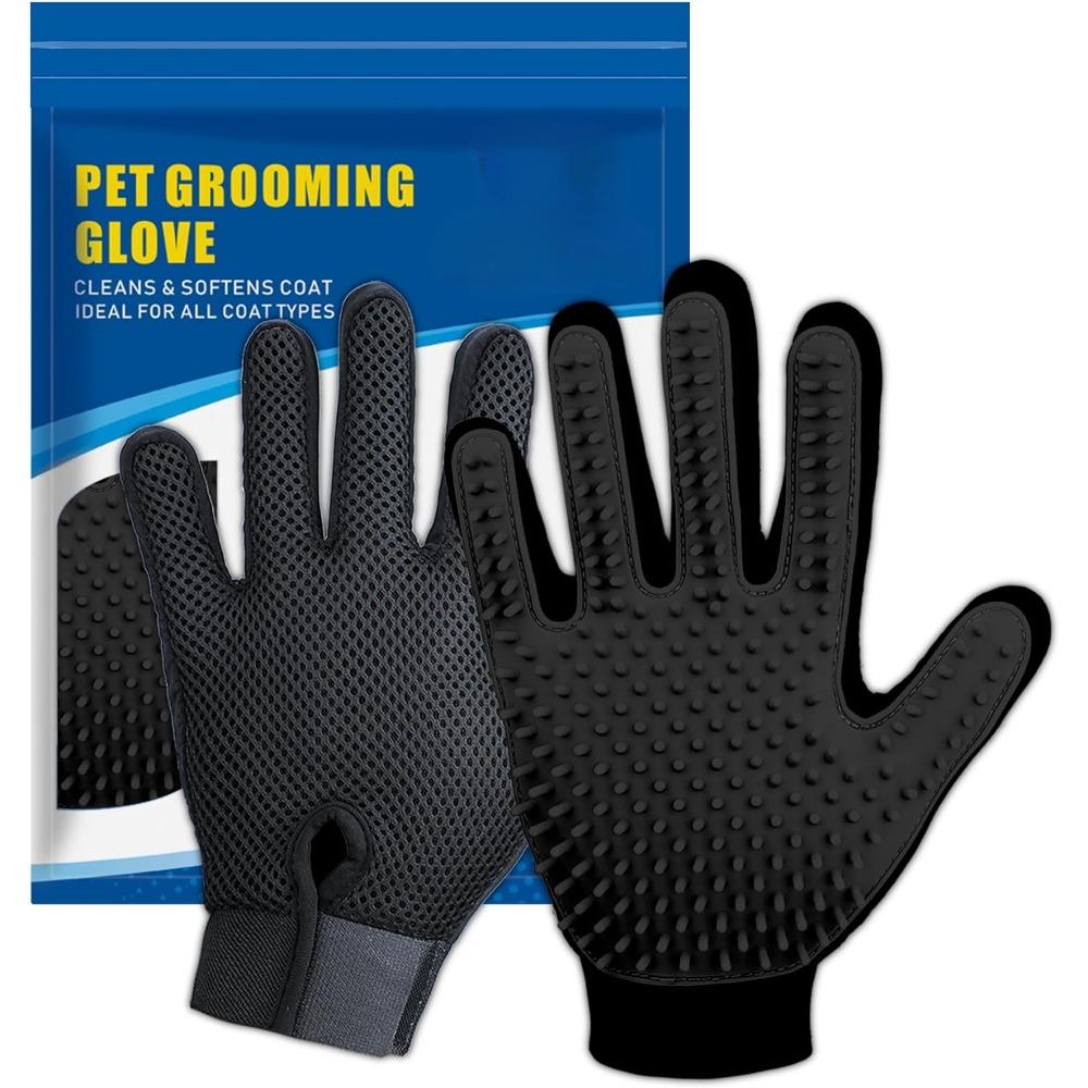 Fellpflegehandschuhe für Haustiere, Katzenbürsten für sanftes Haarentfernen, Fäustlinge zur Tierhaarentfernung für Hunde, Waschhandschuhe für lang- und kurzhaarige Hunde, Katzen und Pferde Black-1 Pair